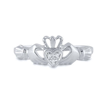 Load image into Gallery viewer, 10K White Gold Round Diamond Women's Claddagh Heart Ring . 0.02 Cttw - Splendid Jewellery