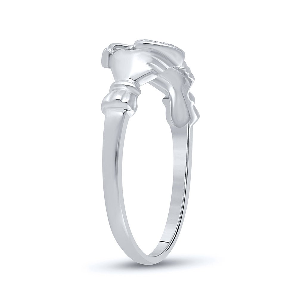 10K White Gold Round Diamond Women's Claddagh Heart Ring . 0.02 Cttw - Splendid Jewellery