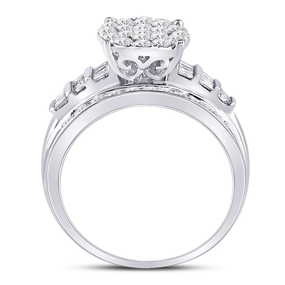 10K White Gold Round Diamond Women's Cluster Bridal Wedding Engagement Ring 1 Cttw - Splendid Jewellery