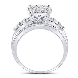 10K White Gold Round Diamond Women's Cluster Bridal Wedding Engagement Ring 1 Cttw - Splendid Jewellery