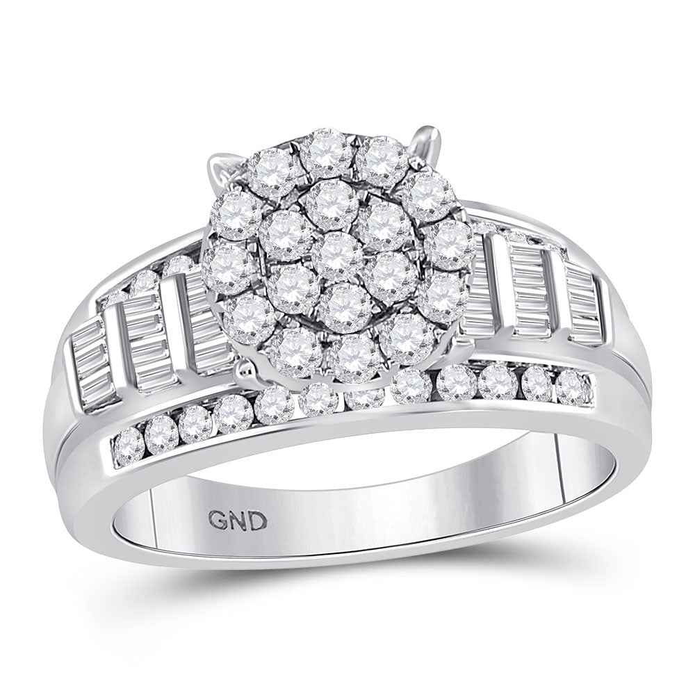 10K White Gold Round Diamond Women's Cluster Bridal Wedding Engagement Ring 1 Cttw - Splendid Jewellery