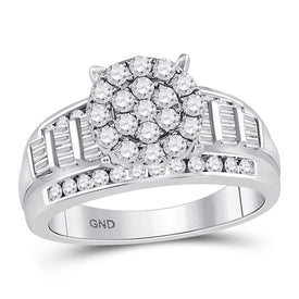10K White Gold Round Diamond Women's Cluster Bridal Wedding Engagement Ring 1 Cttw - Splendid Jewellery