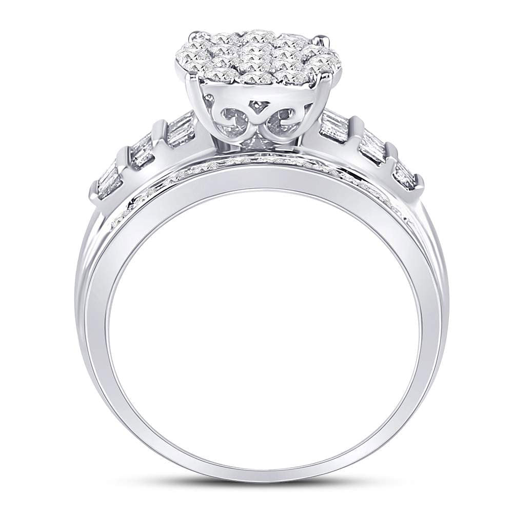 10K White Gold Round Diamond Women's Cluster Bridal Wedding Engagement Ring 1 Cttw - Splendid Jewellery