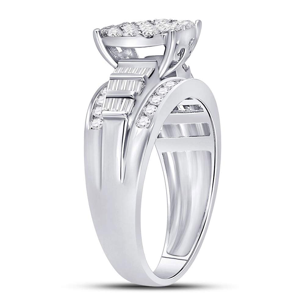 10K White Gold Round Diamond Women's Cluster Bridal Wedding Engagement Ring 1 Cttw - Splendid Jewellery