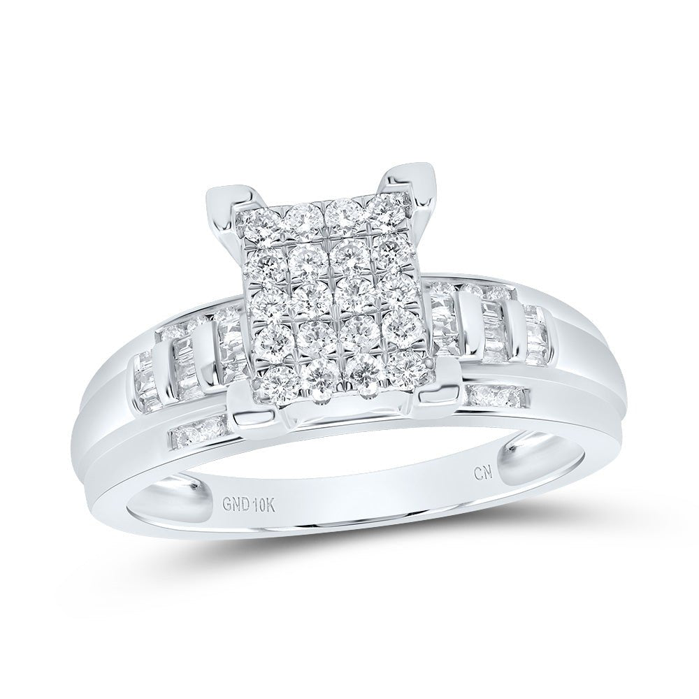 10K White Gold Round Diamond Women's Cluster Bridal Wedding Engagement Ring 1/2 Cttw - Splendid Jewellery