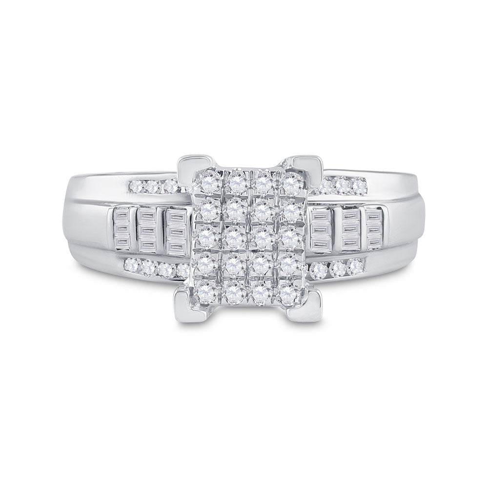 10K White Gold Round Diamond Women's Cluster Bridal Wedding Engagement Ring 1/2 Cttw - Splendid Jewellery