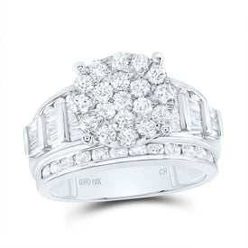 10K White Gold Round Diamond Women's Cluster Bridal Wedding Engagement Ring 2 Cttw - Splendid Jewellery