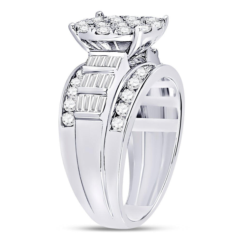 10K White Gold Round Diamond Women's Cluster Bridal Wedding Engagement Ring 2 Cttw - Splendid Jewellery