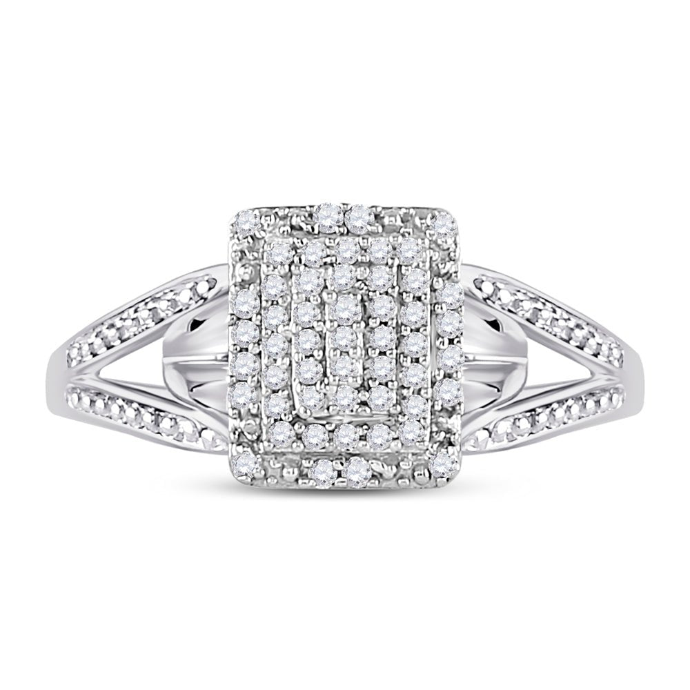 10K White Gold Round Diamond Women's Cluster Split Shank Ring 1/6 Cttw - Splendid Jewellery