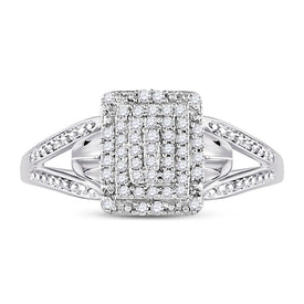 10K White Gold Round Diamond Women's Cluster Split Shank Ring 1/6 Cttw - Splendid Jewellery