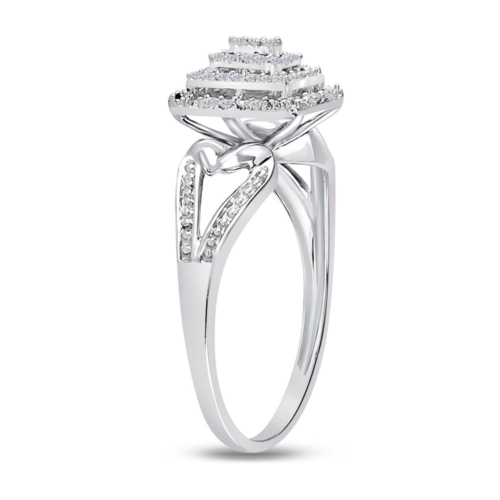 10K White Gold Round Diamond Women's Cluster Split Shank Ring 1/6 Cttw - Splendid Jewellery