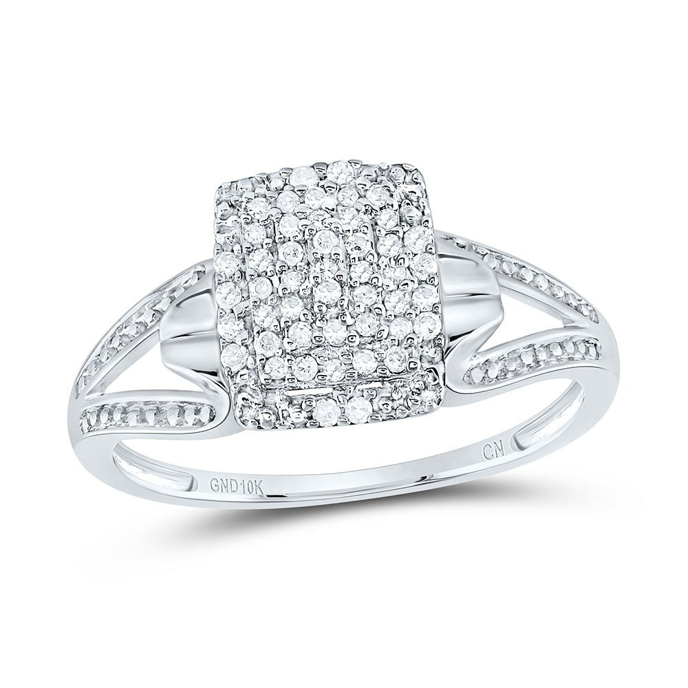 10K White Gold Round Diamond Women's Cluster Split Shank Ring 1/6 Cttw - Splendid Jewellery