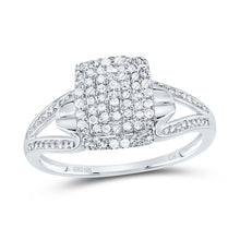 Load image into Gallery viewer, 10K White Gold Round Diamond Women's Cluster Split Shank Ring 1/6 Cttw - Splendid Jewellery