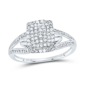 10K White Gold Round Diamond Women's Cluster Split Shank Ring 1/6 Cttw - Splendid Jewellery