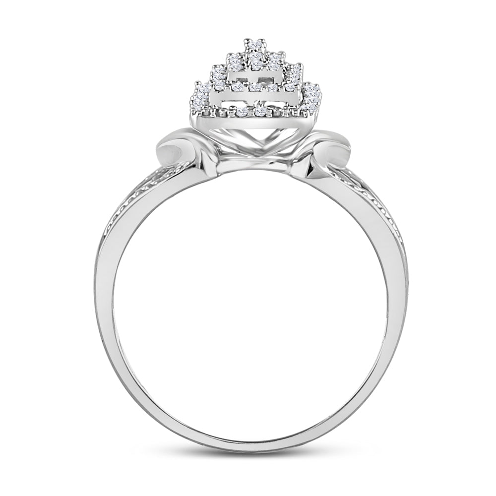 10K White Gold Round Diamond Women's Cluster Split Shank Ring 1/6 Cttw - Splendid Jewellery