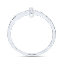 Load image into Gallery viewer, 10K White Gold Round Diamond Women's Cross Religious Band Ring 1/20 Cttw - Splendid Jewellery