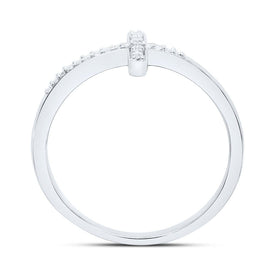 10K White Gold Round Diamond Women's Cross Religious Band Ring 1/20 Cttw - Splendid Jewellery