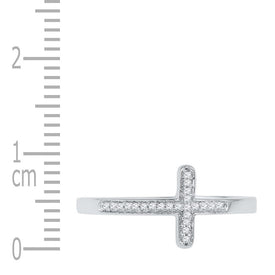 10K White Gold Round Diamond Women's Cross Religious Band Ring 1/20 Cttw - Splendid Jewellery