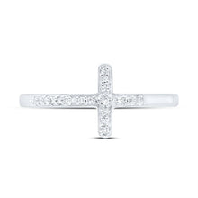Load image into Gallery viewer, 10K White Gold Round Diamond Women's Cross Religious Band Ring 1/20 Cttw - Splendid Jewellery