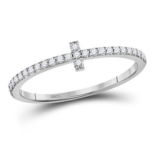 Load image into Gallery viewer, 10K White Gold Round Diamond Women's Cross Stackable Band Ring 1/6 Cttw - Splendid Jewellery