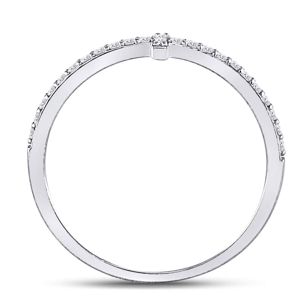 10K White Gold Round Diamond Women's Cross Stackable Band Ring 1/6 Cttw - Splendid Jewellery