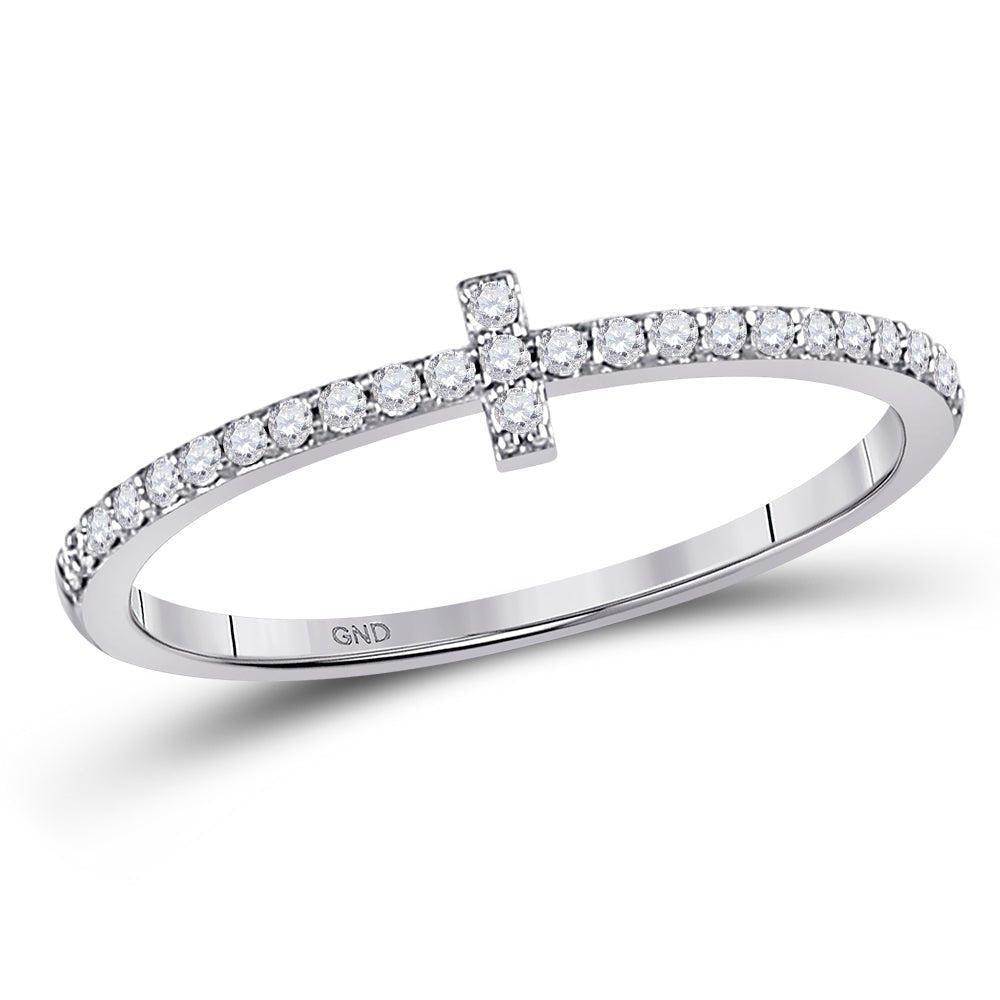 10K White Gold Round Diamond Women's Cross Stackable Band Ring 1/6 Cttw - Splendid Jewellery