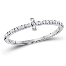 Load image into Gallery viewer, 10K White Gold Round Diamond Women's Cross Stackable Band Ring 1/6 Cttw - Splendid Jewellery