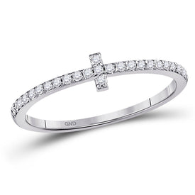 10K White Gold Round Diamond Women's Cross Stackable Band Ring 1/6 Cttw - Splendid Jewellery