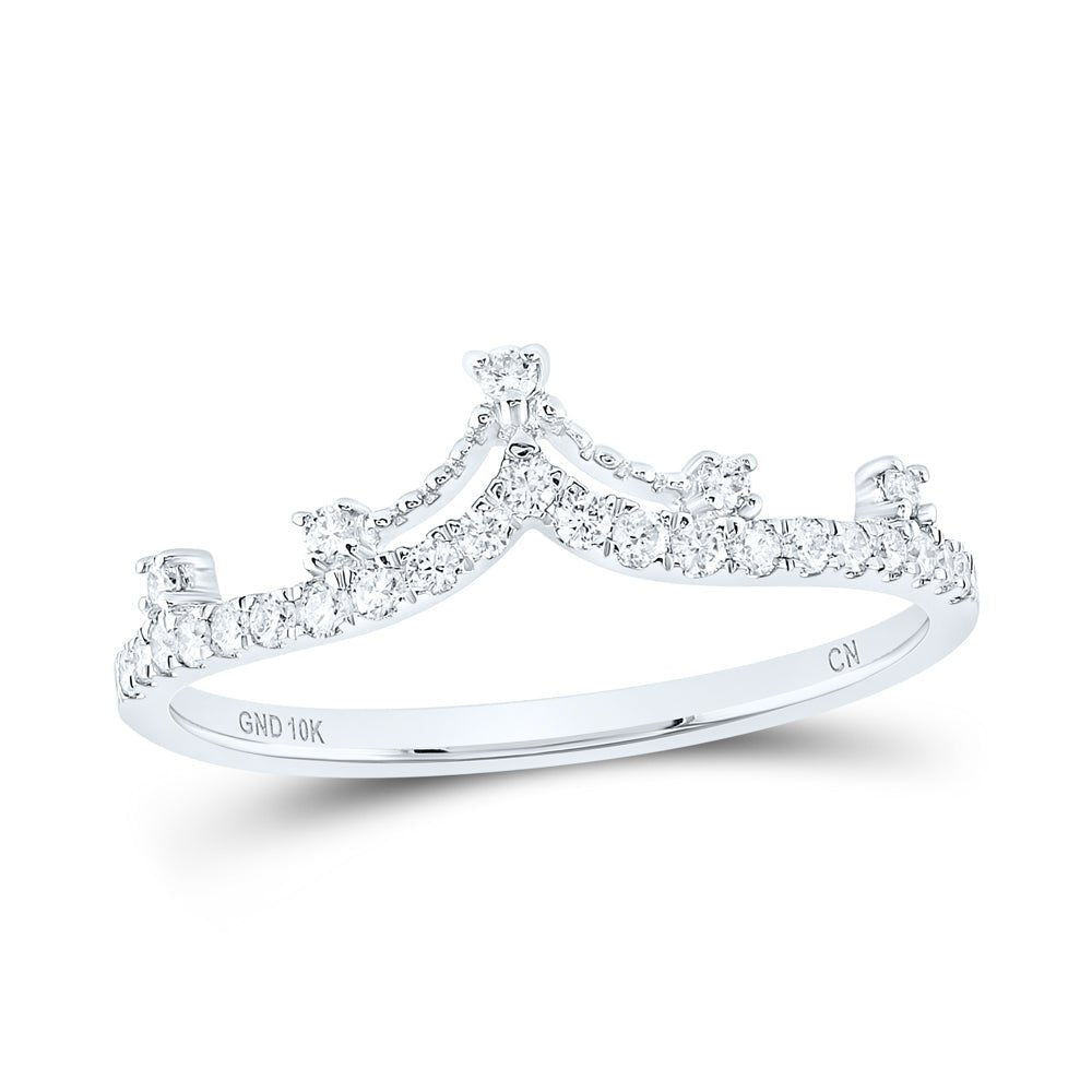 10K White Gold Round Diamond Women's Crown Tiara Fashion Band Ring 1/5 Cttw - Splendid Jewellery