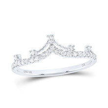 Load image into Gallery viewer, 10K White Gold Round Diamond Women's Crown Tiara Fashion Band Ring 1/5 Cttw - Splendid Jewellery