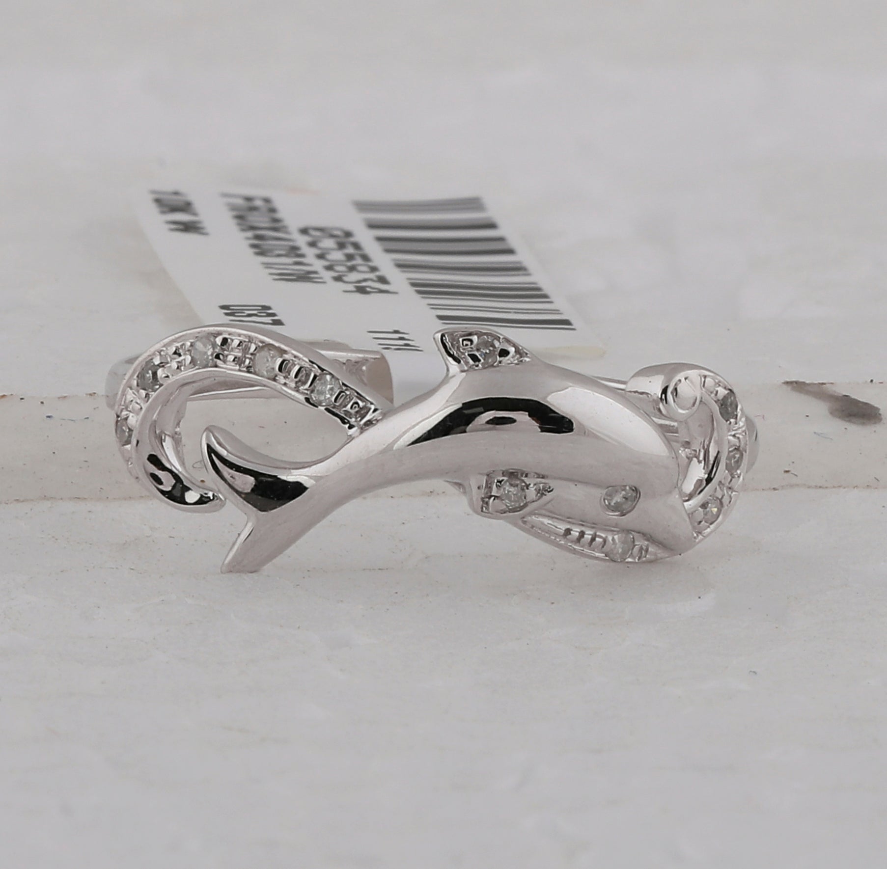 10K White Gold Round Diamond Women's Dolphin Ring 1/20 Cttw - Splendid Jewellery