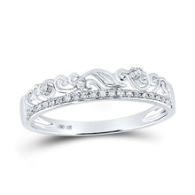 Load image into Gallery viewer, 10K White Gold Round Diamond Women's Floral Accent Stackable Band Ring 1/12 Cttw - Splendid Jewellery