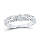 10K White Gold Round Diamond Women's Floral Accent Stackable Band Ring 1/12 Cttw - Splendid Jewellery