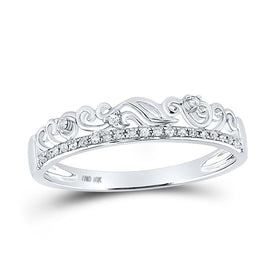 10K White Gold Round Diamond Women's Floral Accent Stackable Band Ring 1/12 Cttw - Splendid Jewellery