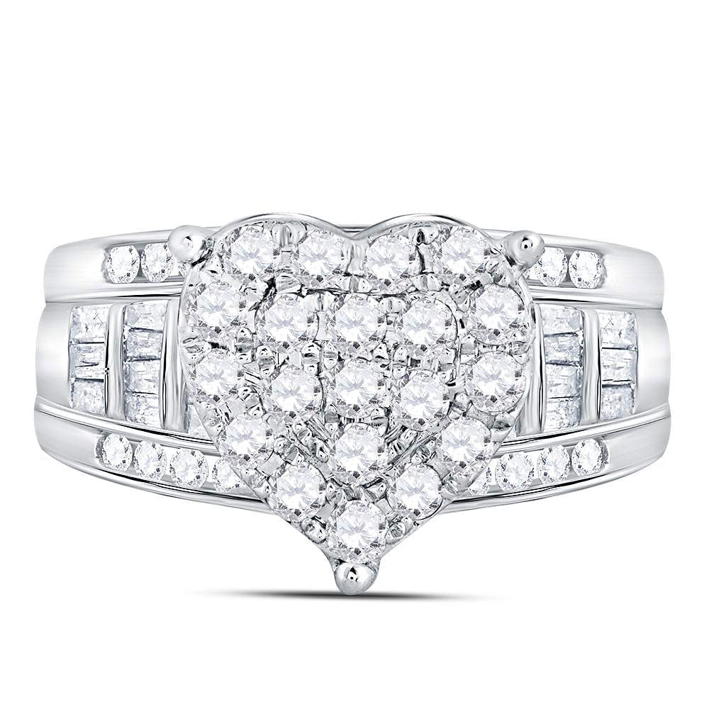 10K White Gold Round Diamond Women's Heart Cluster Bridal Wedding Engagement Ring 1 Cttw - Splendid Jewellery