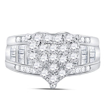 Load image into Gallery viewer, 10K White Gold Round Diamond Women's Heart Cluster Bridal Wedding Engagement Ring 1 Cttw - Splendid Jewellery