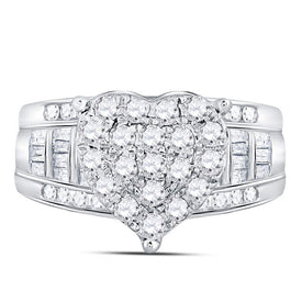 10K White Gold Round Diamond Women's Heart Cluster Bridal Wedding Engagement Ring 1 Cttw - Splendid Jewellery