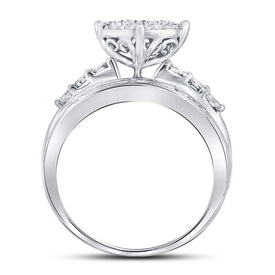 10K White Gold Round Diamond Women's Heart Cluster Bridal Wedding Engagement Ring 1 Cttw - Splendid Jewellery