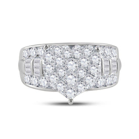 10K White Gold Round Diamond Women's Heart Cluster Bridal Wedding Engagement Ring 2 Cttw - Splendid Jewellery