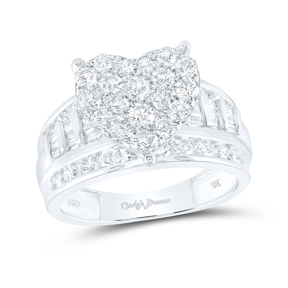 10K White Gold Round Diamond Women's Heart Cluster Bridal Wedding Engagement Ring 2 Cttw - Splendid Jewellery