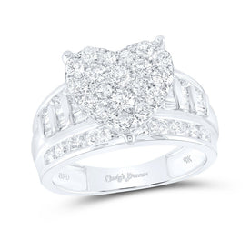 10K White Gold Round Diamond Women's Heart Cluster Bridal Wedding Engagement Ring 2 Cttw - Splendid Jewellery