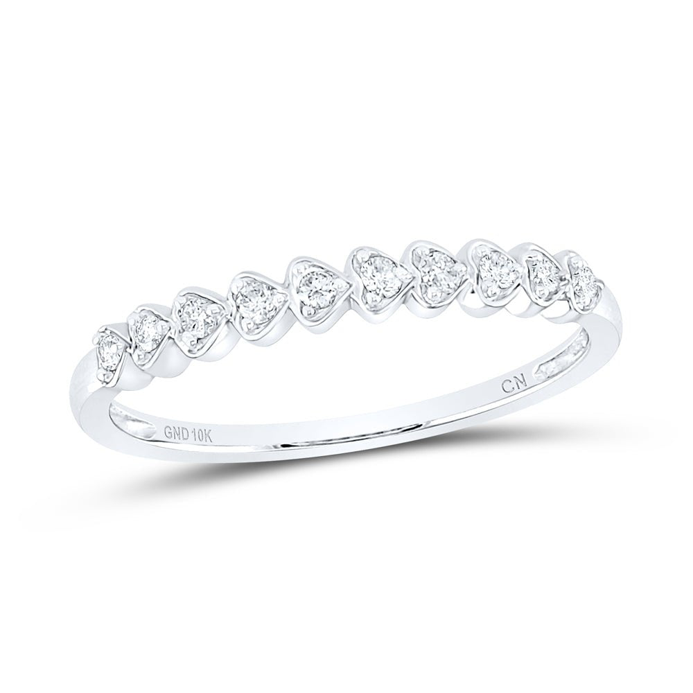 10K White Gold Round Diamond Women's Heart Stackable Band Ring 1/10 Cttw - Splendid Jewellery