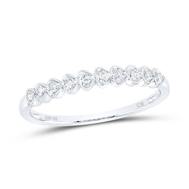 10K White Gold Round Diamond Women's Heart Stackable Band Ring 1/10 Cttw - Splendid Jewellery