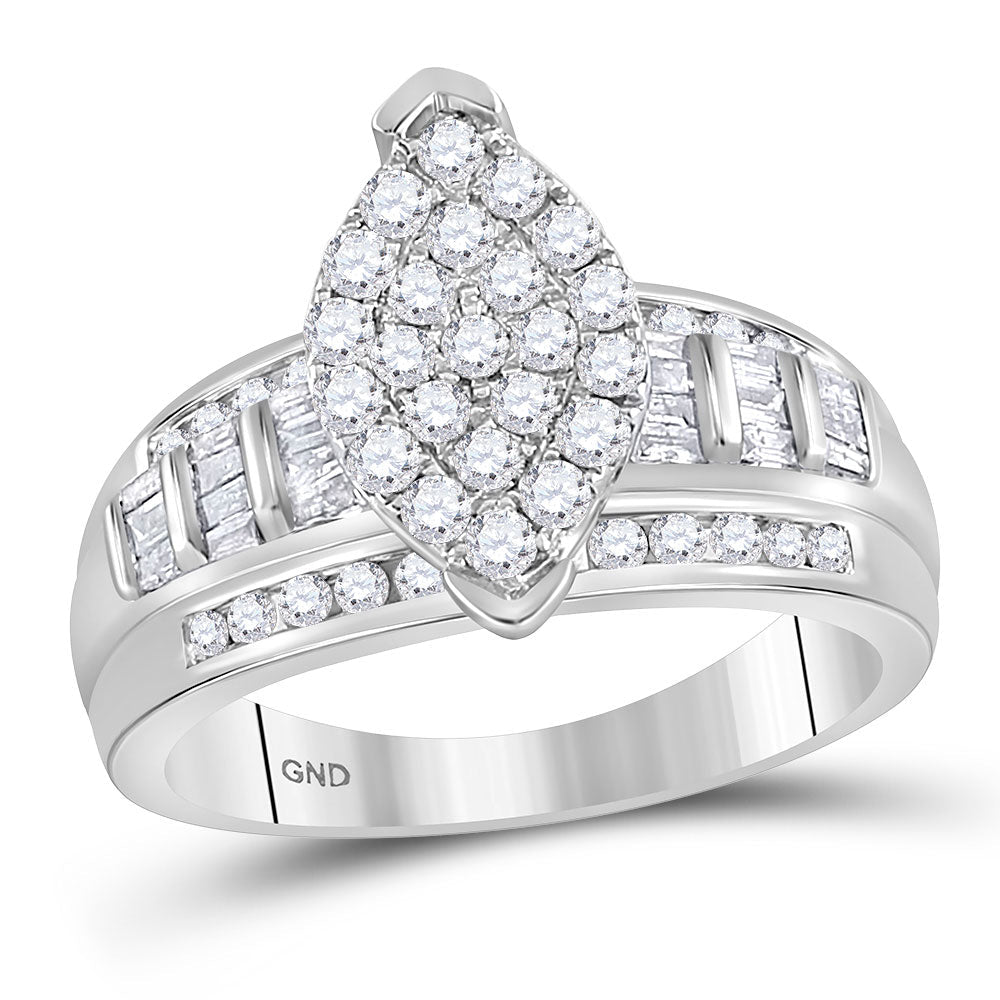 10K White Gold Round Diamond Women's Marquise Shape Cluster Bridal Wedding Engagement Ring 1 Cttw - Splendid Jewellery