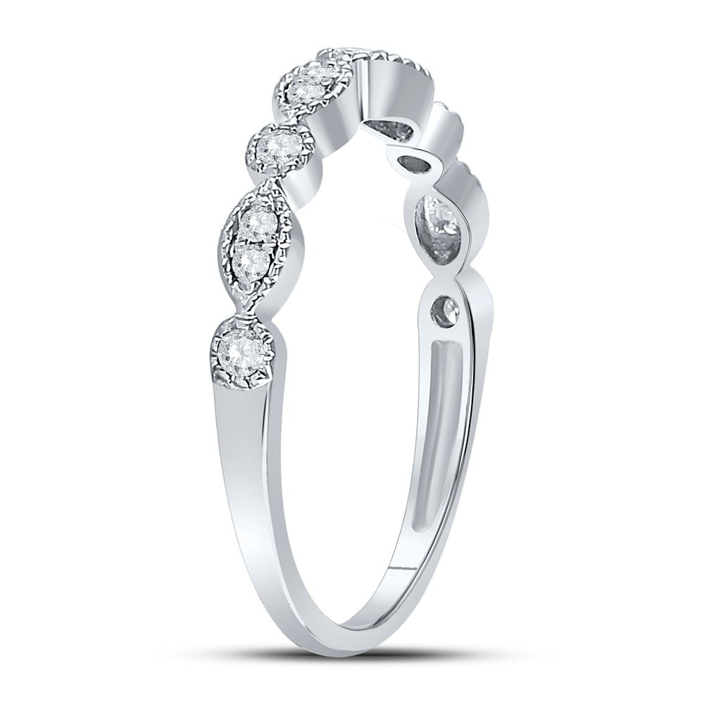 10K White Gold Round Diamond Women's Milgrain Stackable Band Ring 1/6 Cttw - Splendid Jewellery