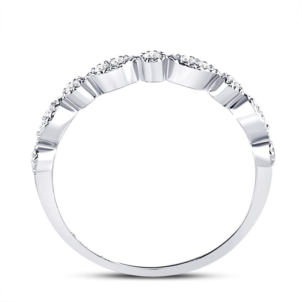 10K White Gold Round Diamond Women's Milgrain Stackable Band Ring 1/6 Cttw - Splendid Jewellery