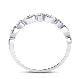 10K White Gold Round Diamond Women's Milgrain Stackable Band Ring 1/6 Cttw - Splendid Jewellery