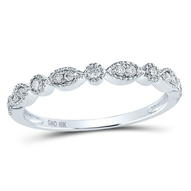 10K White Gold Round Diamond Women's Milgrain Stackable Band Ring 1/6 Cttw - Splendid Jewellery
