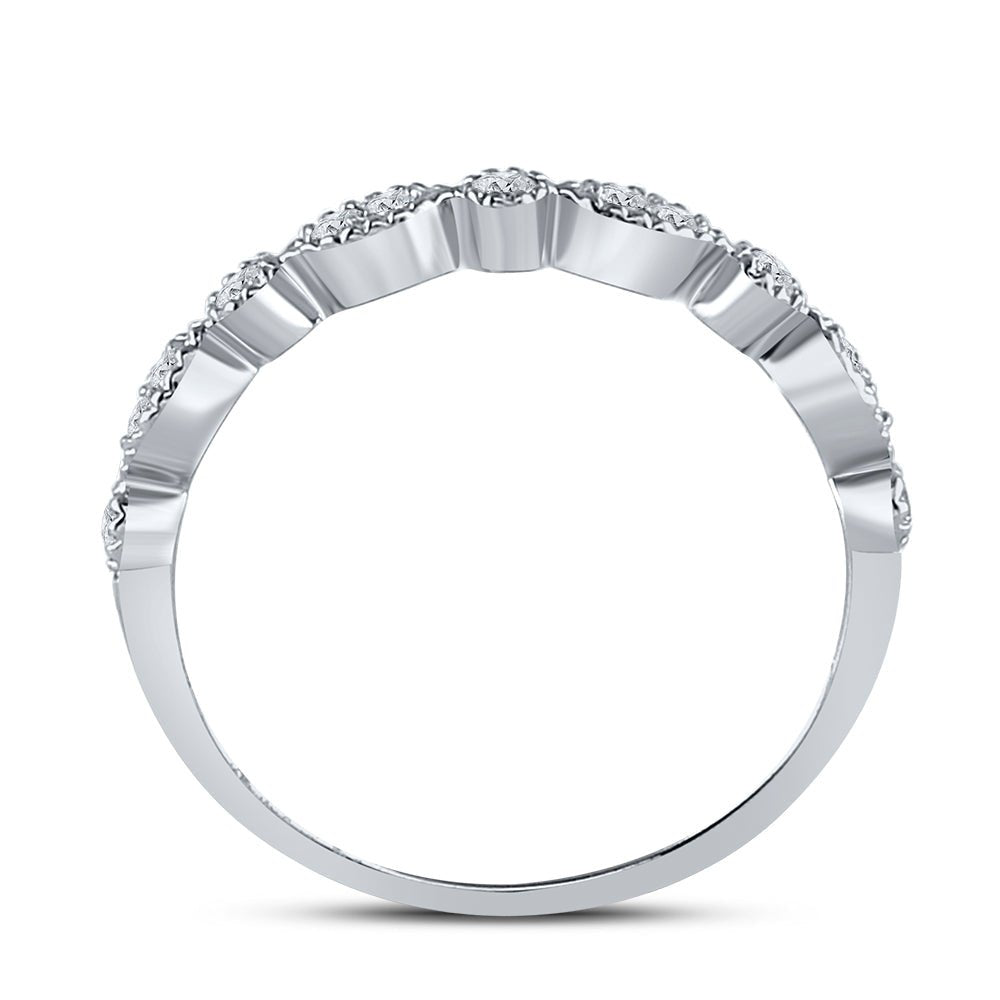 10K White Gold Round Diamond Women's Milgrain Stackable Band Ring 1/6 Cttw - Splendid Jewellery