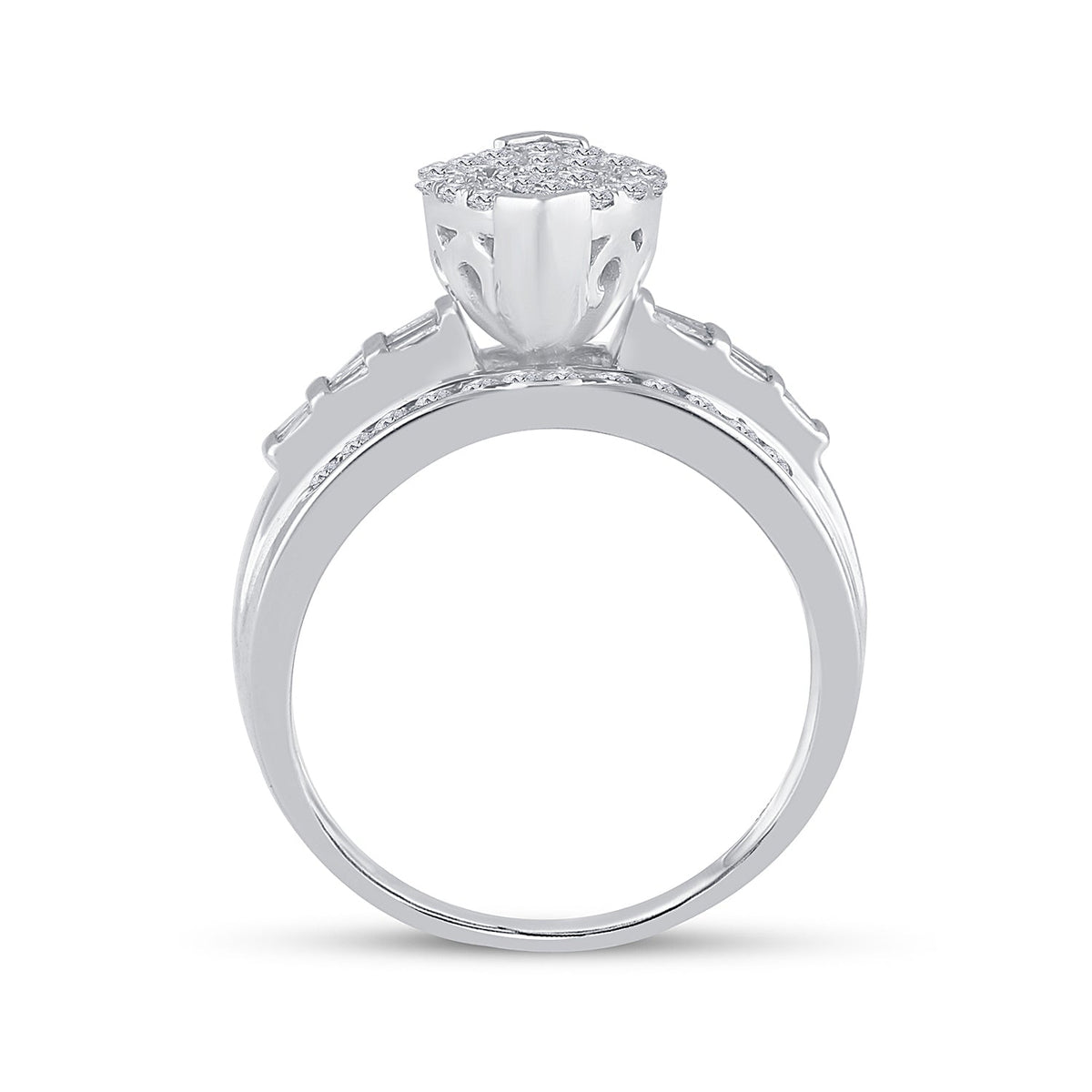 10K White Gold Round Diamond Women's Oval Cluster Bridal Wedding Engagement Ring 1 Cttw - Splendid Jewellery